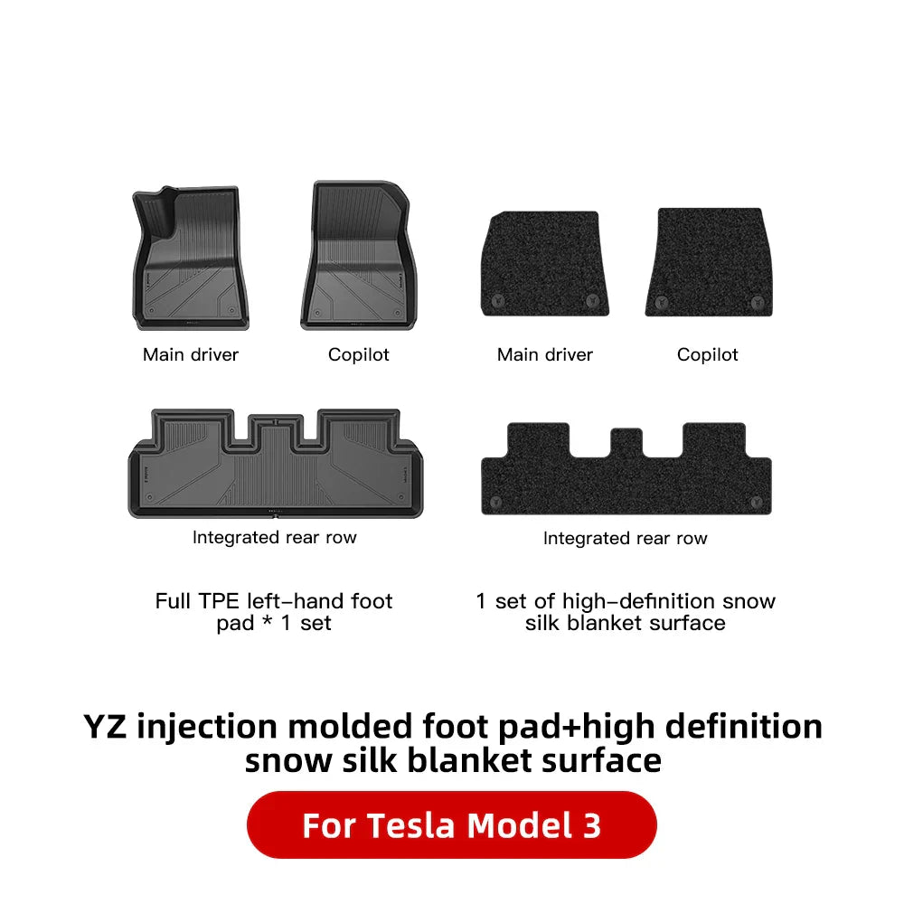 YZ For Tesla Floor Mats Model 3 Y 2021-2023 Car Four Seasons Waterproof Non-slip Floor Mat NEW TPE Special Car Accessories