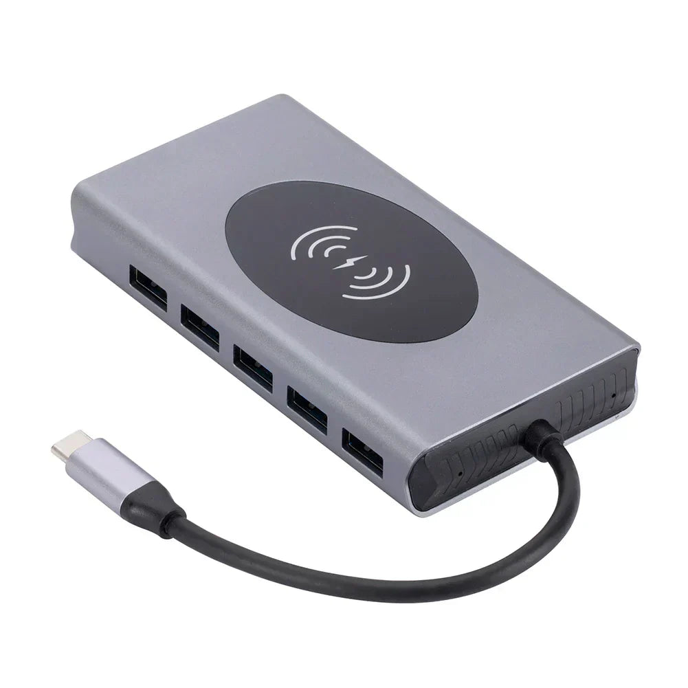 USB C HUB 20W Wireless Charging 1000M RJ45 Network Port USB 3.0 HUB Dock Station Type C to HDMI-compatible Adapter USB Splitter