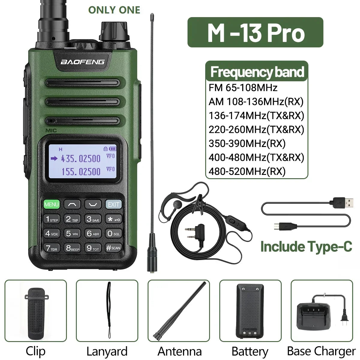 BaoFeng UV-13 PRO V2 V1 Walkie Talkie M-13 Pro Dual Band 999 Channels Type-C Long Range UV-5R Transceiver Ham CB Two Way Radio