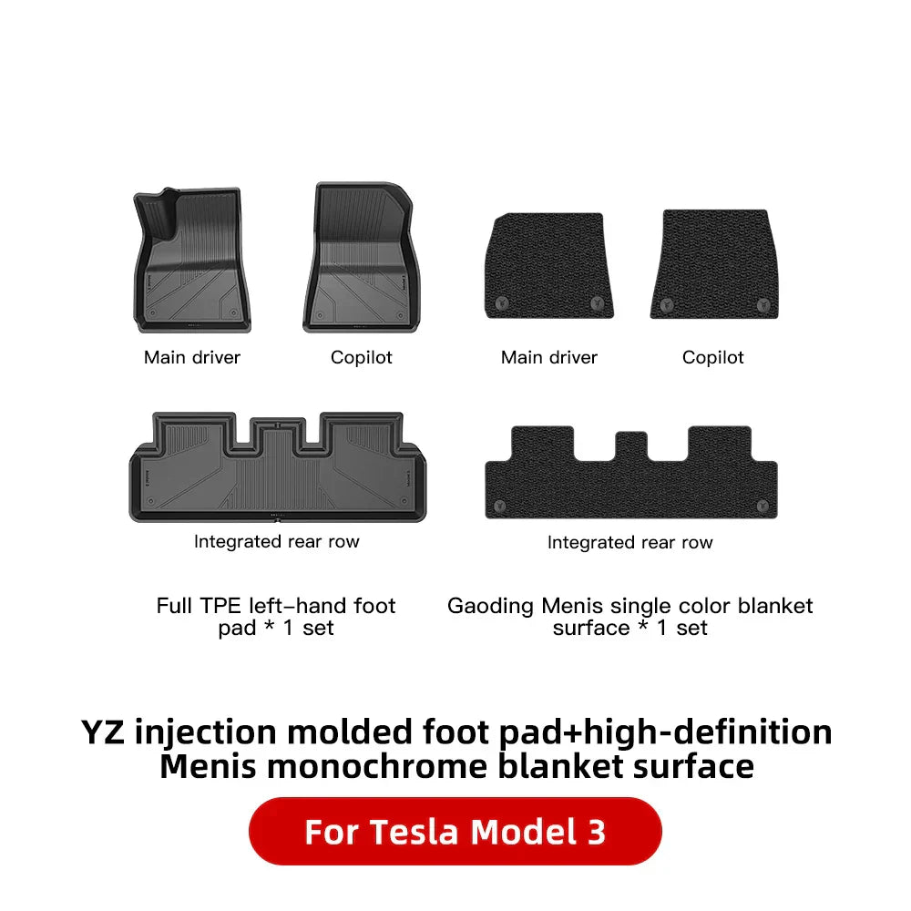 YZ For Tesla Floor Mats Model 3 Y 2021-2023 Car Four Seasons Waterproof Non-slip Floor Mat NEW TPE Special Car Accessories