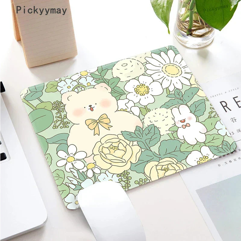 Small Mouse Pad Green Cute Flower Mousepad Kawaii Cat And Rabbit Cartoon Laptop Rug Keyboard Table Mat Deskpads Pc Mausepad 2mm
