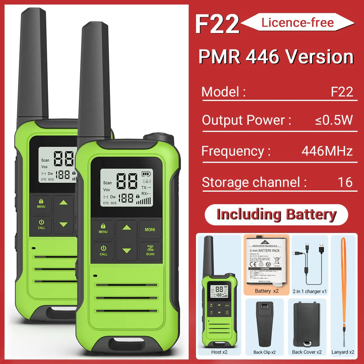(Pack of 2) Baofeng F22 Walkie Talkie Portable Mini Communication Radio Profesional PMR446 /FRS Talkie Walkies Transceiver Radio