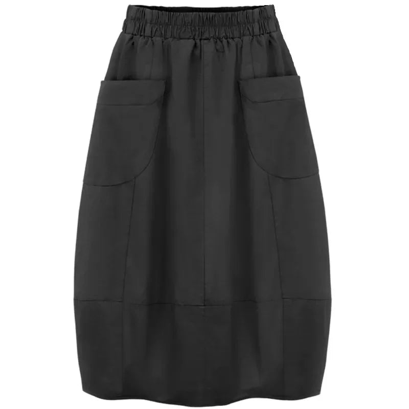 Plus Size 2023 Autumn 4XL Loose Women's Skirt Casual Big Pockets Lady Skirts Elastic Waist Female Bottom Clothing Skirts KT109
