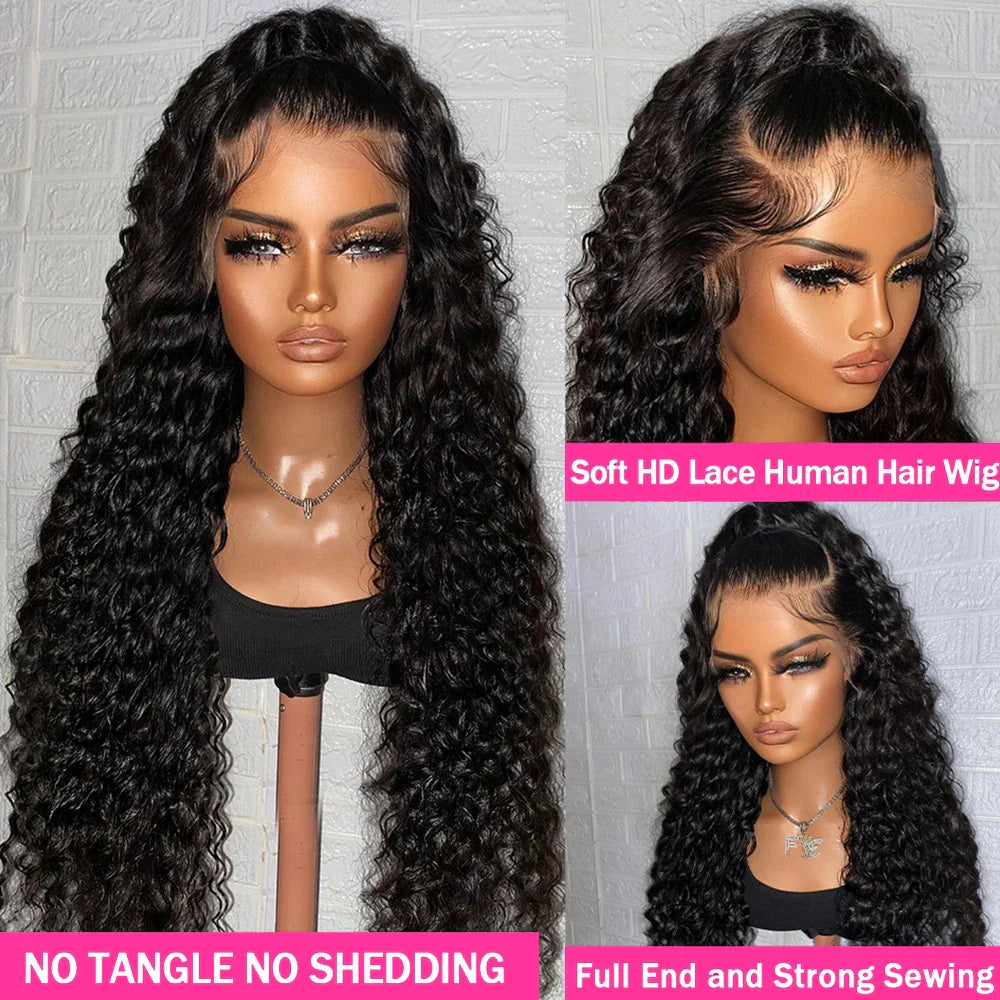 40Inch Deep Wave Frontal Wig Transparent 13x4 13x6 HD Lace Frontal Human Hair Wigs Curly Human Hair Lace Frontal Wigs For Women