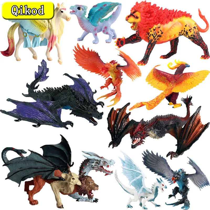 Simulation dragon figurines model Savage Flying Magic Dragon Dinosaur Cerberus Flaming Eagle Action Figure Kids Collection Toys