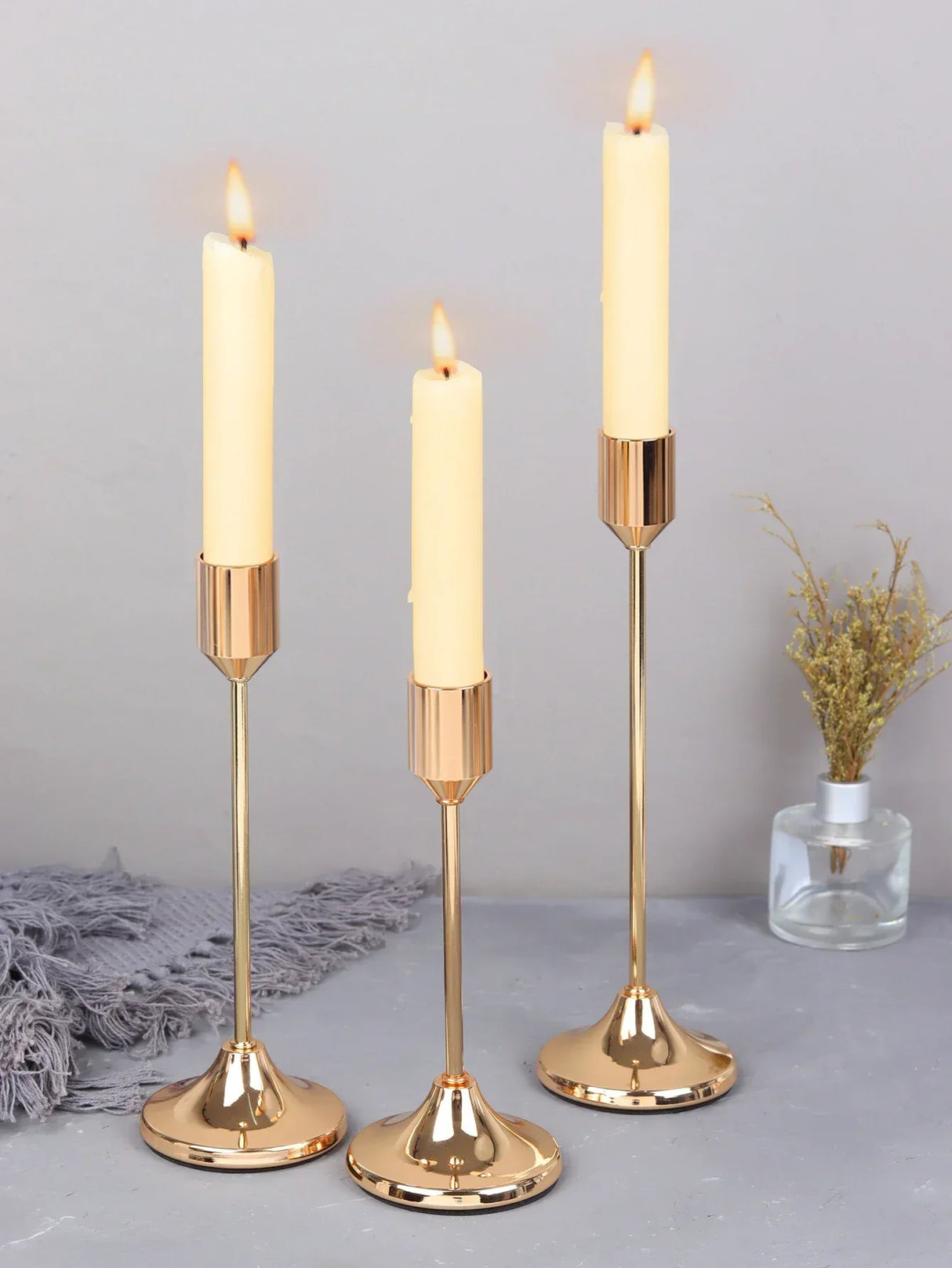 (Pack of 3) /Set Chinese Style Metal Candle Holders Simple Golden Wedding Decoration Bar Party Living Room Decor Home Decor Candlestick