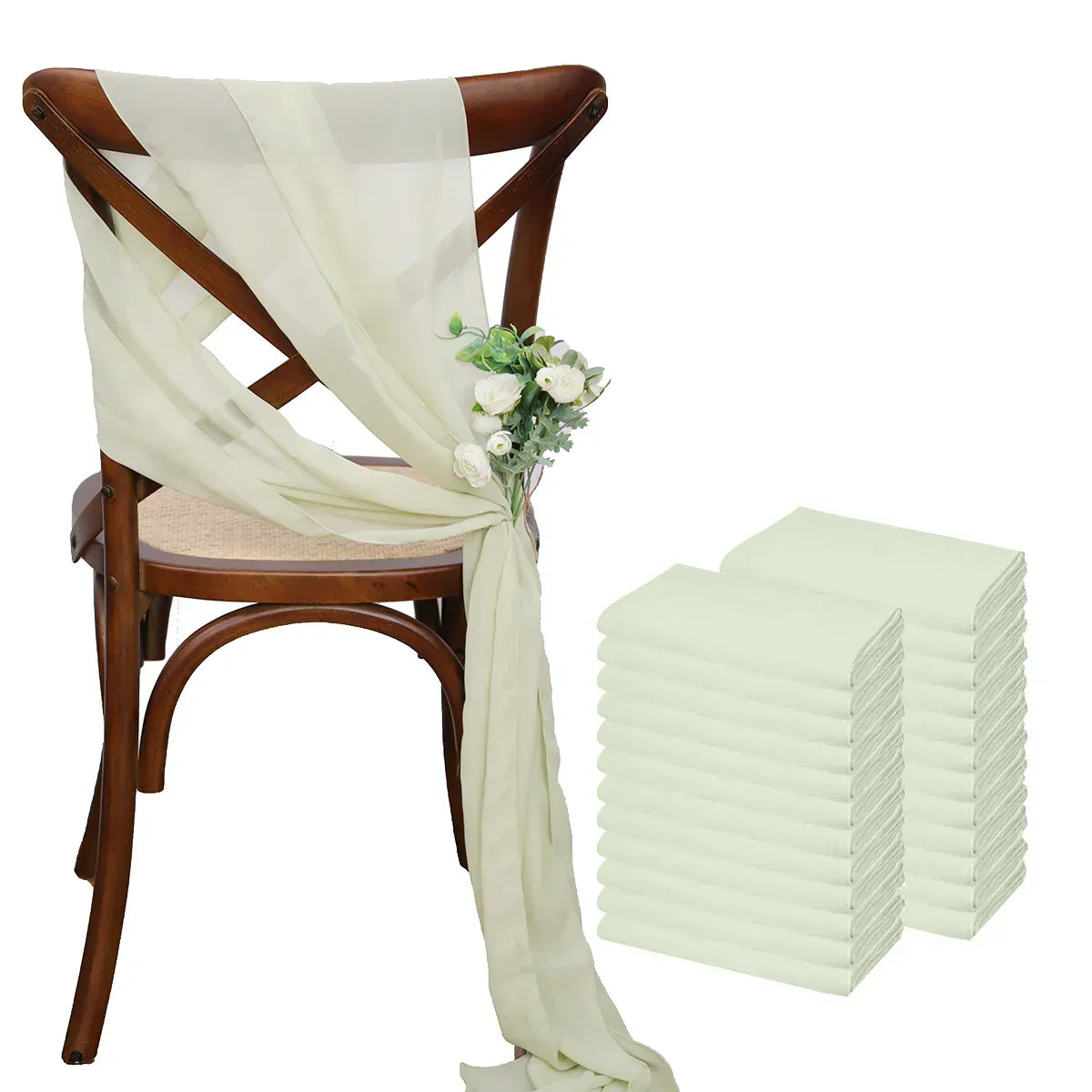 (Pack of 24) 17x275cm Chiffon Chair Sashes 12 Set Sage green Chair Sash Wedding Chair Covers Ribbon Wedding Party Aisle Chair Decor