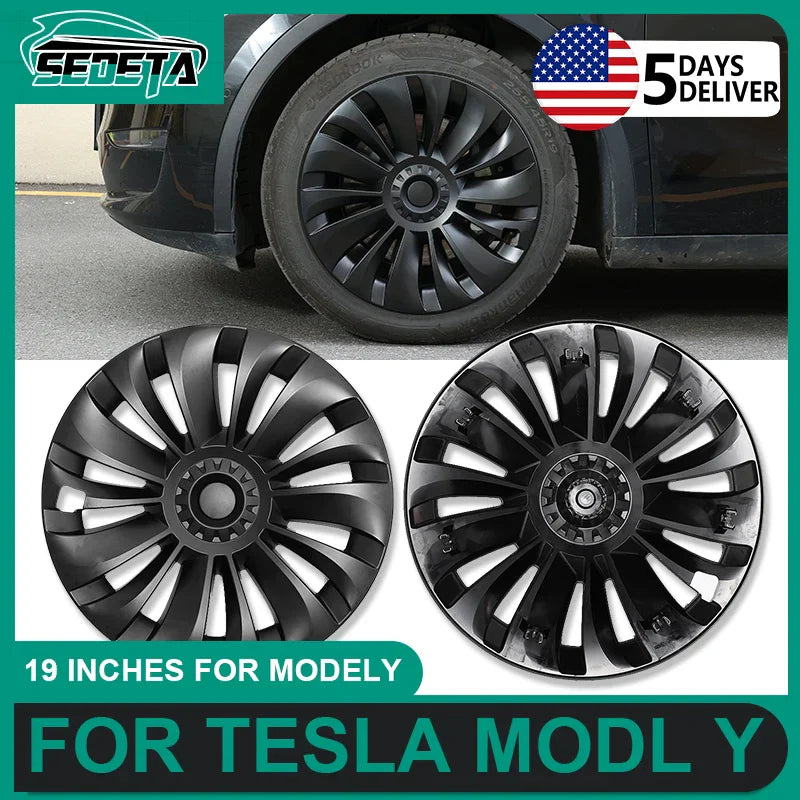 (Pack of 4) New For Tesla Model Y 19 Inch / Wheel Cover Car Automobile Hubcap Replacement Retrofit Parts Full Cover Accessories