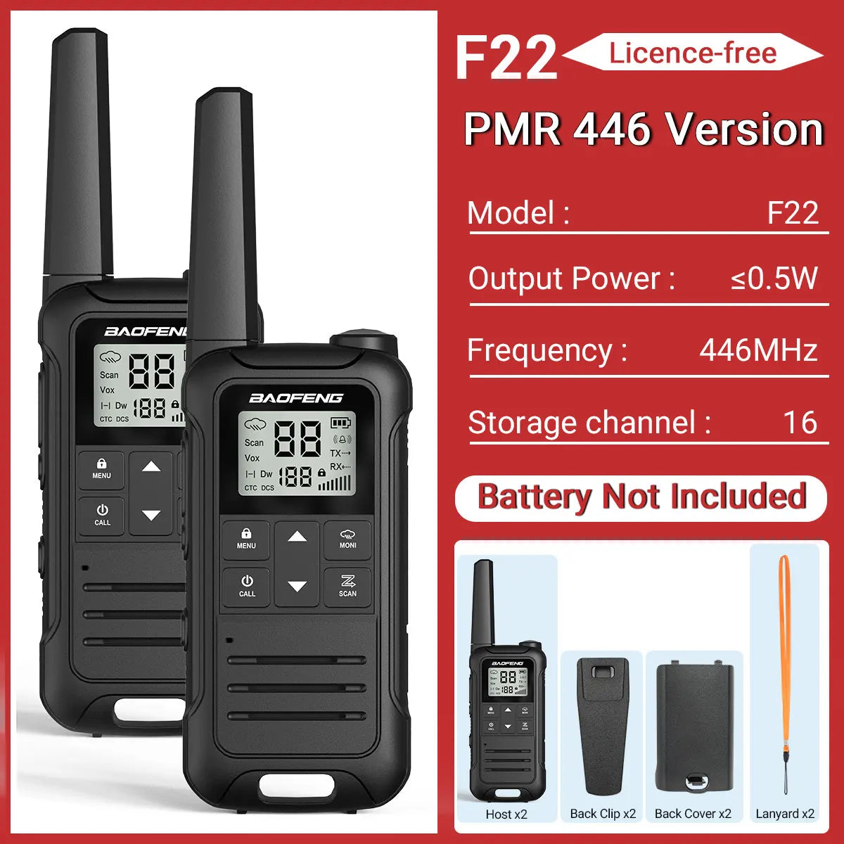 (Pack of 2) Baofeng F22 Walkie Talkie Portable Mini Communication Radio Profesional PMR446 /FRS Talkie Walkies Transceiver Radio