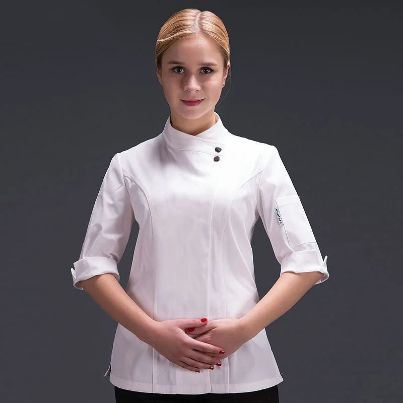 Women Restaurant Clothes Chef Waitress Jacket Work Uniform New Fashion Food Service Barista Wear
