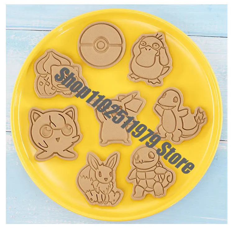 8 Piece Christmas pokemon Cartoon Pikachu Cookie Set Pokemon Pikachu Action Figures DIY Cake Printing Stencils Birthday Gifts