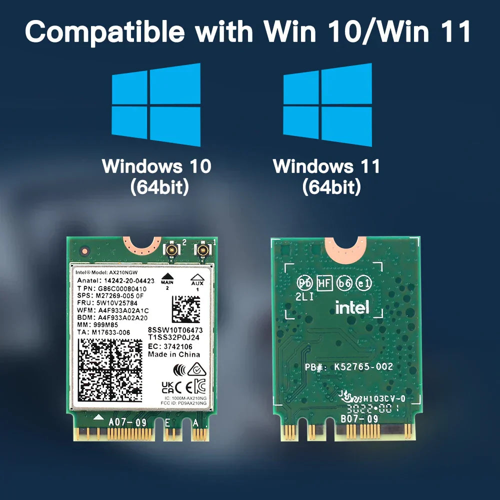 5374Mbps Intel AX210 Wifi 6E M.2 NGFF Wireless Card Bluetooth 5.3 AX210NGW Network Card 2.4G/5Ghz 802.11ax WiFi Adapter Antenna