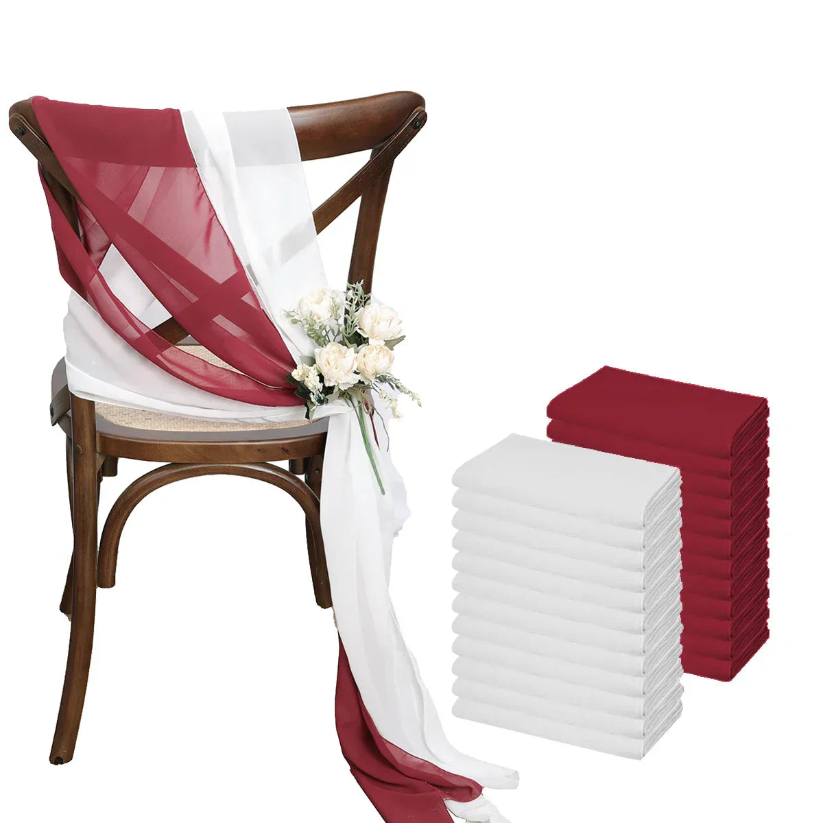 (Pack of 24) 17x275cm Chiffon Chair Sashes 12 Set Sage green Chair Sash Wedding Chair Covers Ribbon Wedding Party Aisle Chair Decor