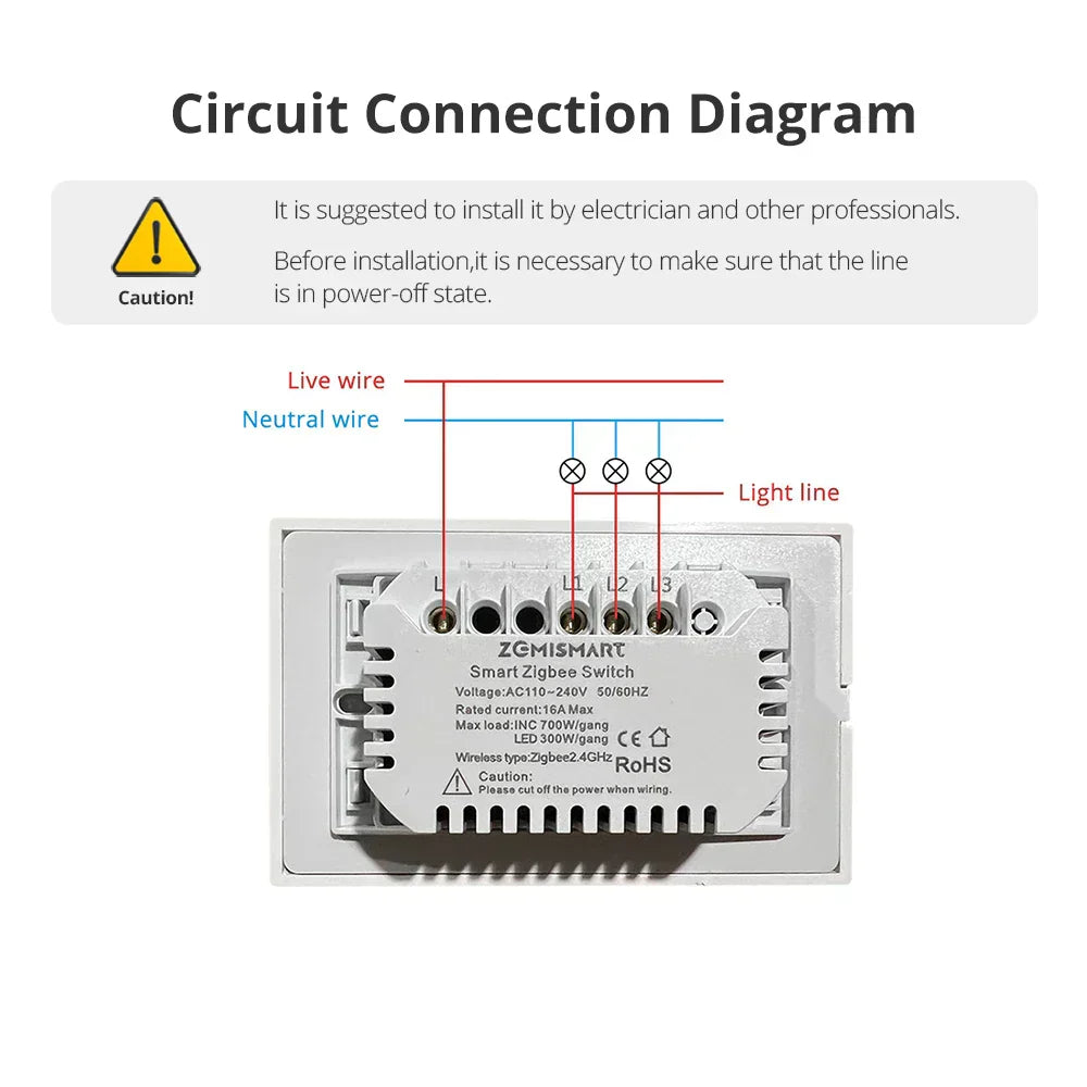 Zemismart Tuya Zigbee US Wall Light Switch No Neutral Interruptor Smart Life App Timer Alexa Google Home Voice Control