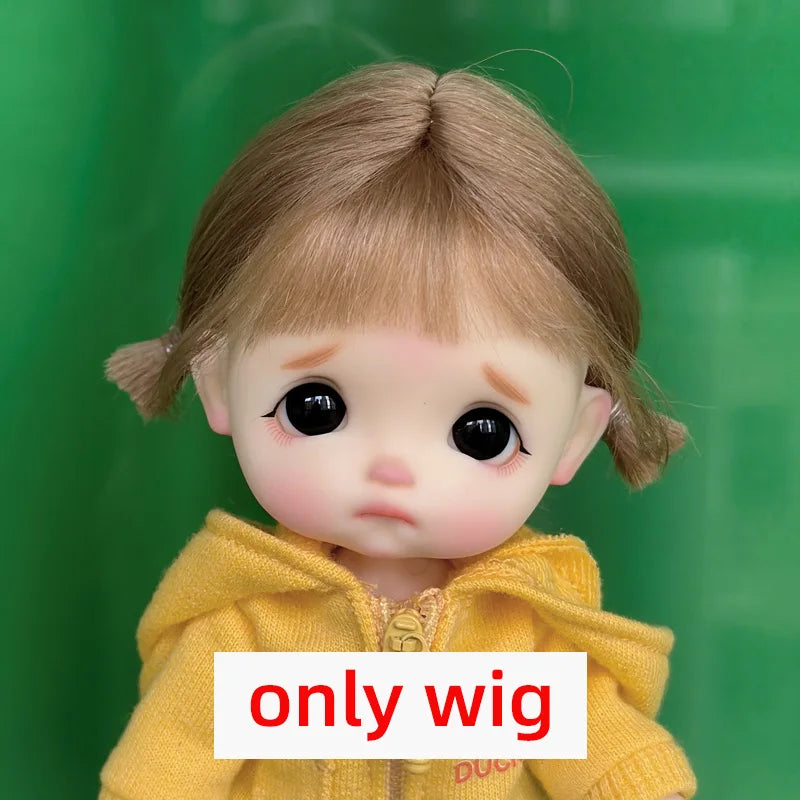 Doll Wig Bangs Ponytail Curly Soft Mohair Wig Suitable for Ob11, 1/12bjd, 1/8BJD Doll Wig Doll Accessories