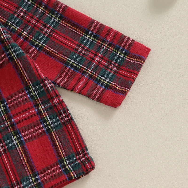 (Pack of 2) Christmas Kids Girls Boys Pajamas Set Loungewear Suit Plaid Button up Long Sleeve Shirt and Elastic Pants Toddler Sleepwear