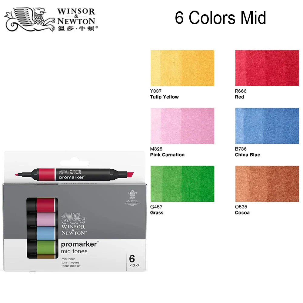 WINSOR&NEWTON 6/12 Colors ProMarkers Alcohol base ink Twin tips Professional Art Marker Pen Drawing Supplies