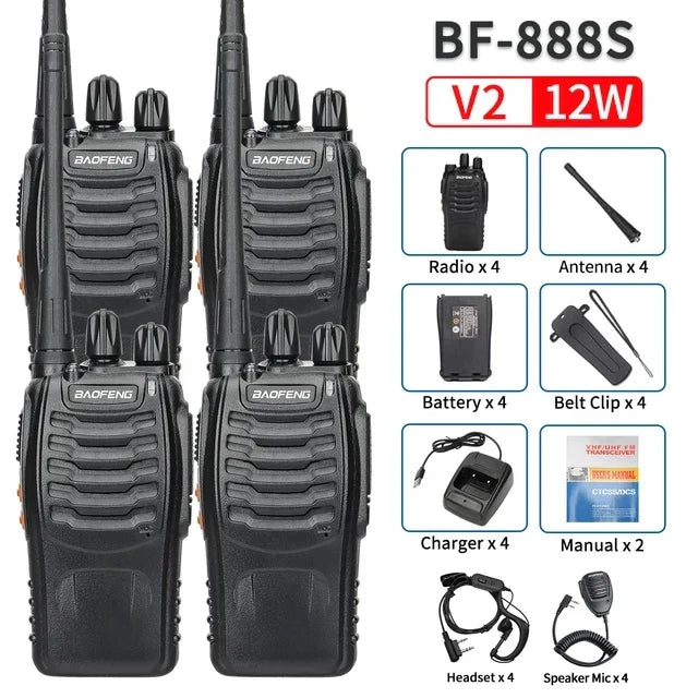 (Pack of 4) 2/ Baofeng BF-888S 12W Walkie Talkie Dual Band Portable Long Range Standby UHF 400-470MHz USB Ham Two Way Radio for Hunting