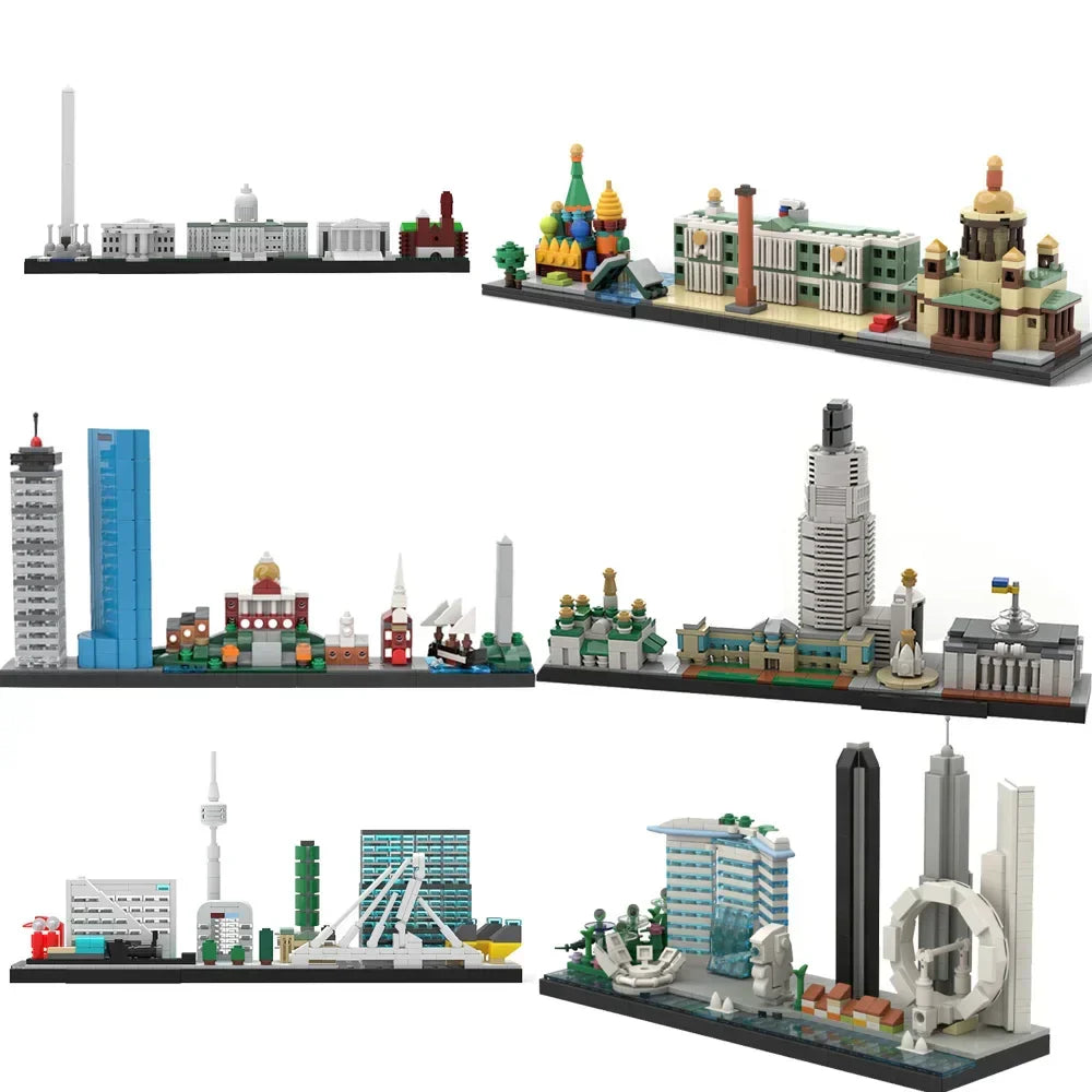 BuildMOC City Skyline Saint Petersburg Rome Washington Rotterdam Architecture Street View House Building Blocks Kids Toys Gift