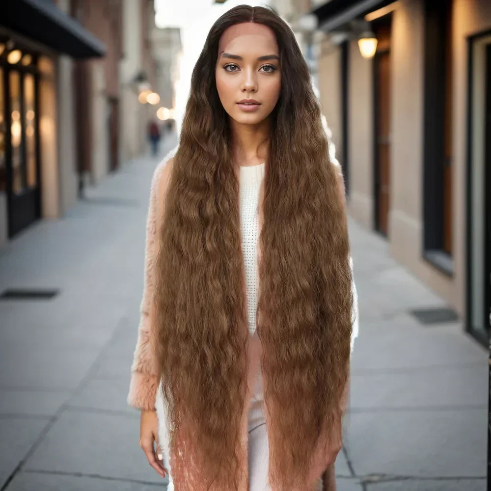 41in/104cm Lace Front Super Long Wavy Wig Middle Part Lace 130% Density Synthetic Wigs