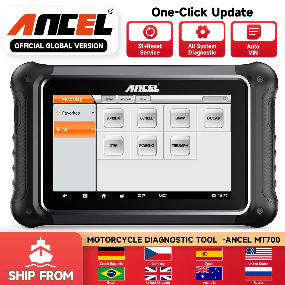 ANCEL MT700 OBD2 Motorcycle Scanner Full System Diagnostic Tool Oil Rest ABS Bleeding ECU Coding Active Test for Motorcycle