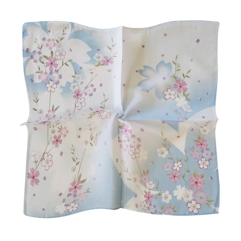(Pack of 3) 45x45cm Square Cotton Cherry Blossom Flower Printed Ladies Handkerchief Women Face Hand Towel Party Gift