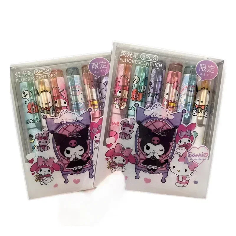 (Pack of 12) Sanrio 6/ Highlighter New Lolita Series Hello Kitty Kuromi Cute Graffiti Painting Pens Classroom Markers Student Stationery