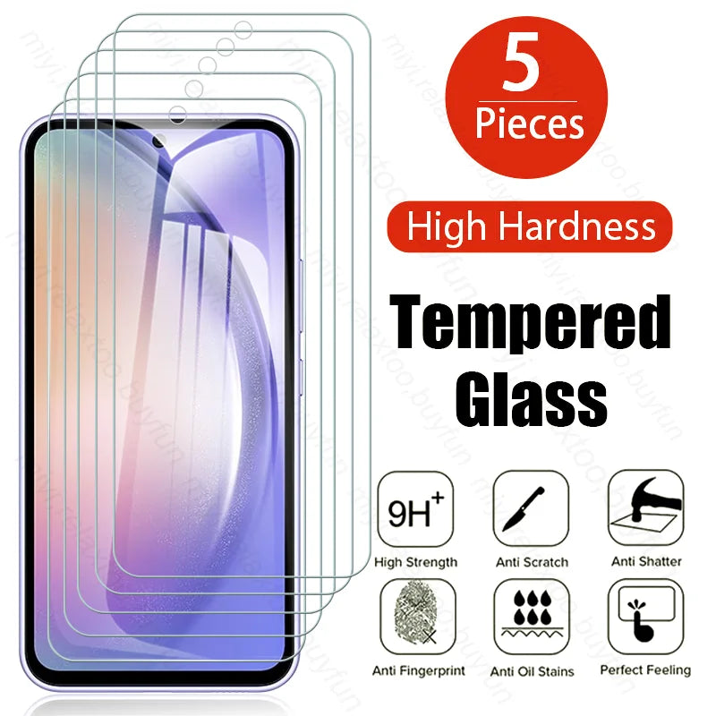 (Pack of 5) tempered glass screen protector film for samsung galaxy a14 a24 a34 a54 5g protective glass samung a04 a04s a04e a 54 34 14