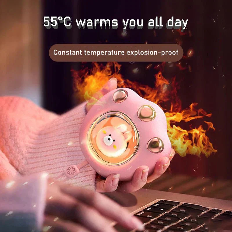 Electric Mini Hand Warmer 2-Gears Cute Cat Claw Shaped Heater USB Rechargeable Winter Heater for Winter Outdoor Camping 1200Mah