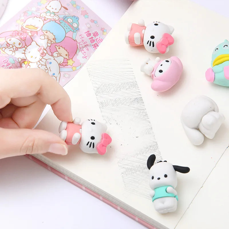 (Pack of 32) /Box Sanrio Blind Box Doll Pencil Eraser Hello Kitty Melody Pochacco Erasers Mystery Box Student Stationery Birthday Gift