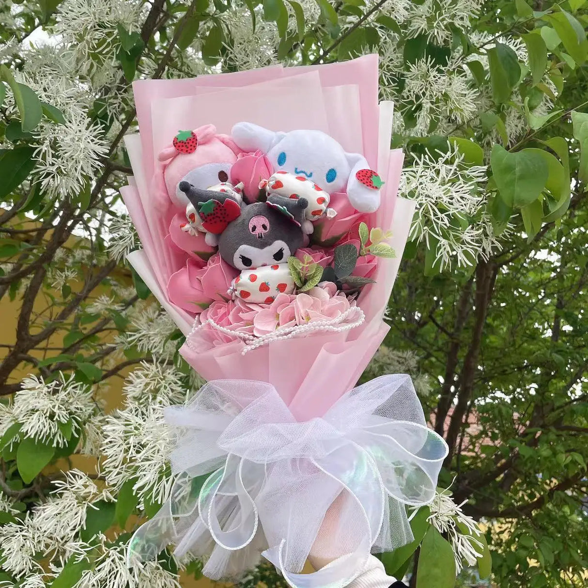 Christmas Gifts Cartoon Sanrio Plush Bouquet My Melody Kuromi Cinnamoroll Kt Cat Plush Doll Toy Valentine Graduation Gifts