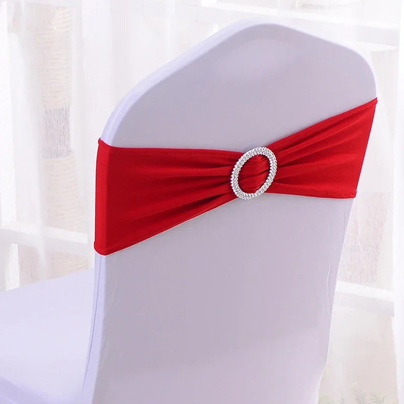 (Pack of 50) /lot Stretch Lycra Spandex Chair Covers Bands With Buckle Slider For Wedding Decorations Wholesale Chair Sashes Bow