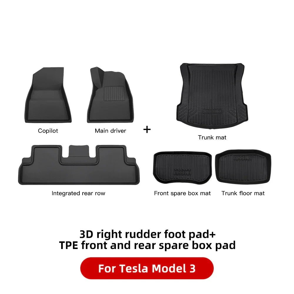YZ Past Tesla Model 3 Y Highland Floor Mat Bagage Mat 2017 to 2024 Vier Seizoenen waterdichte 3D Vloer Liner