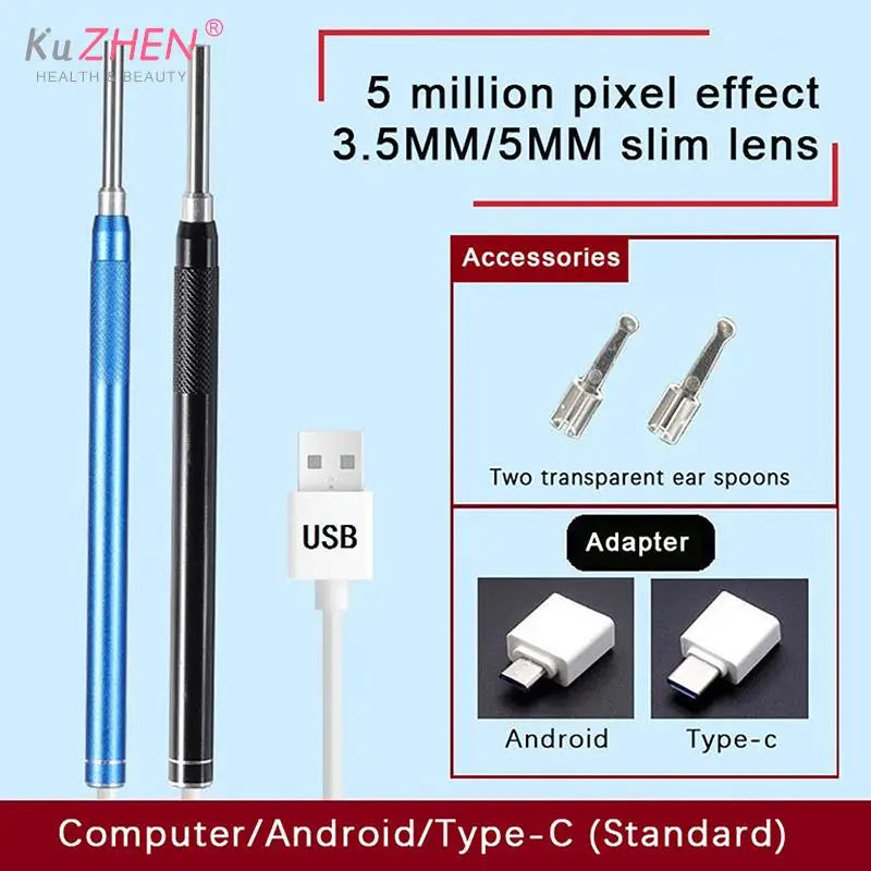 Smart Visual Earpick Endoscope Spoon Ear Cleaner Camera Otoscope Ear Wax Remover Earwax Removal Tool Support Android PC Type-c