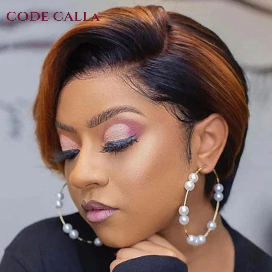 Pixie Cut Wig Transparent Lace Human Hair Wigs For Women Straight Short Bob Wig T Part Lace Wig Prepluck Brazilia Human Hair