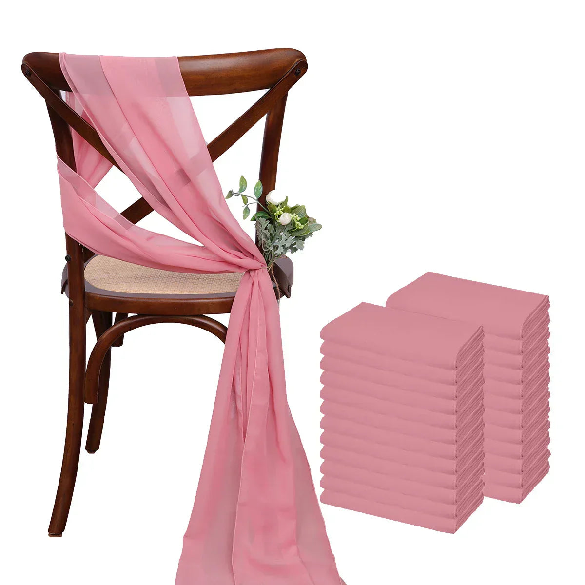 (Pack of 24) 17x275cm Chiffon Chair Sashes 12 Set Sage green Chair Sash Wedding Chair Covers Ribbon Wedding Party Aisle Chair Decor