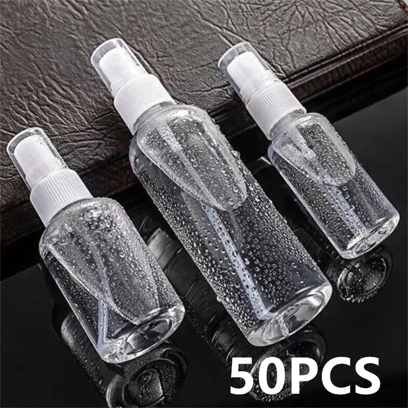 (Pack of 50) 10ml 20ml 30ml 50ml Clear Refillable Bottle Plastic Perfume Bottle Atomizer Empty Spray Bottle Portable Travel Accessories
