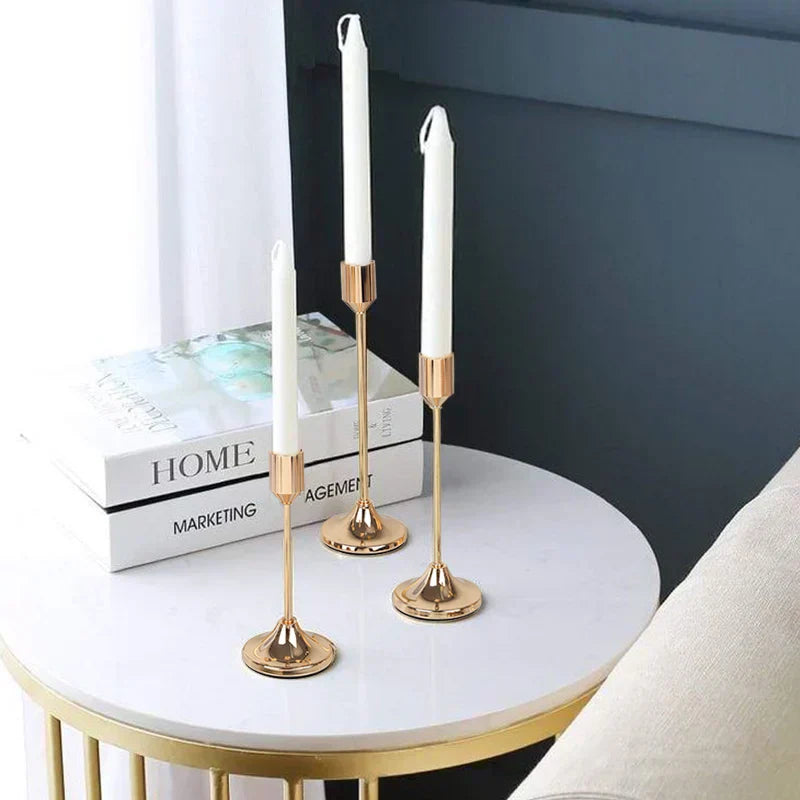 (Pack of 3) /Set Chinese Style Metal Candle Holders Simple Golden Wedding Decoration Bar Party Living Room Decor Home Decor Candlestick