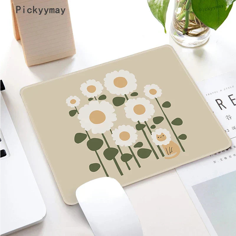 Small Mouse Pad Green Cute Flower Mousepad Kawaii Cat And Rabbit Cartoon Laptop Rug Keyboard Table Mat Deskpads Pc Mausepad 2mm