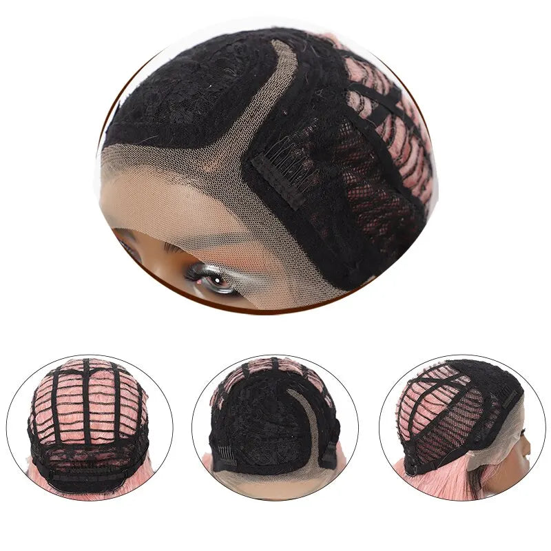 Kalyss Synthetic Lace Front Wigs for Women Pink Blue Lace Front Wigs with Baby Hair Long Curly Wavy Side Part Heat Resistant