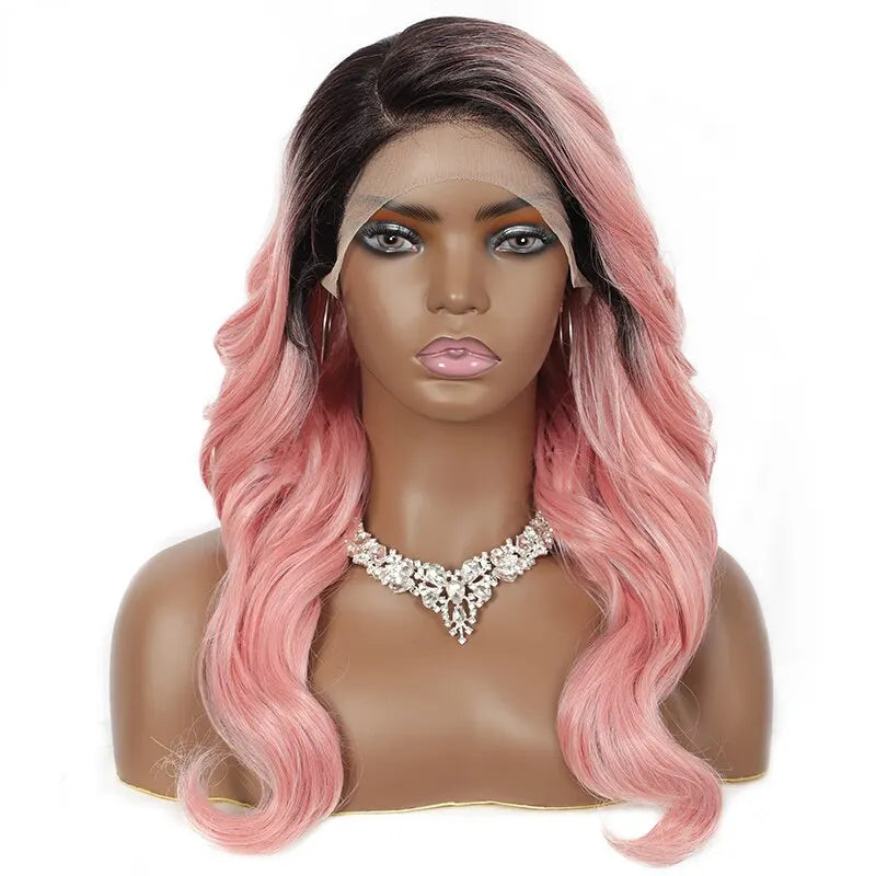 Kalyss Synthetic Lace Front Wigs for Women Pink Blue Lace Front Wigs with Baby Hair Long Curly Wavy Side Part Heat Resistant