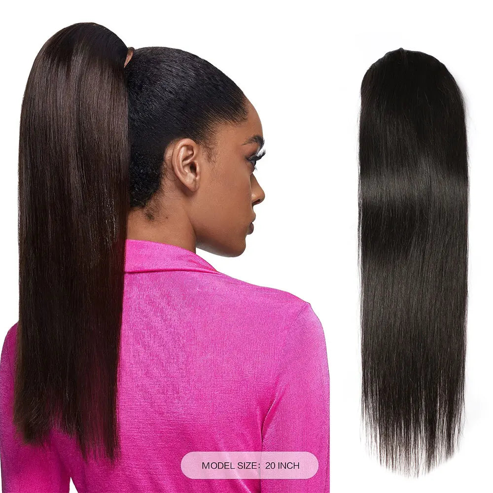 Straight Ponytail Extensions Human Hair Newmi Natural Black Drawstring Ponytail Human Hair Extension for Women 100-130g/pc