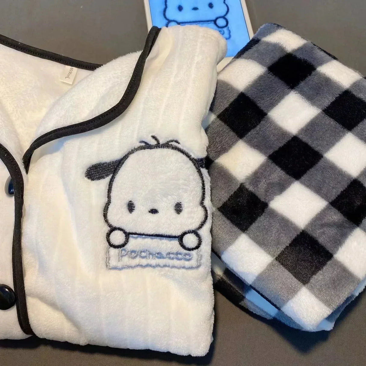 Pochacco Flannel Home Suit Coat Velvet Home Suit Coat Kawaii Pajama Sanrio Animation Derivatives Peripheral Products