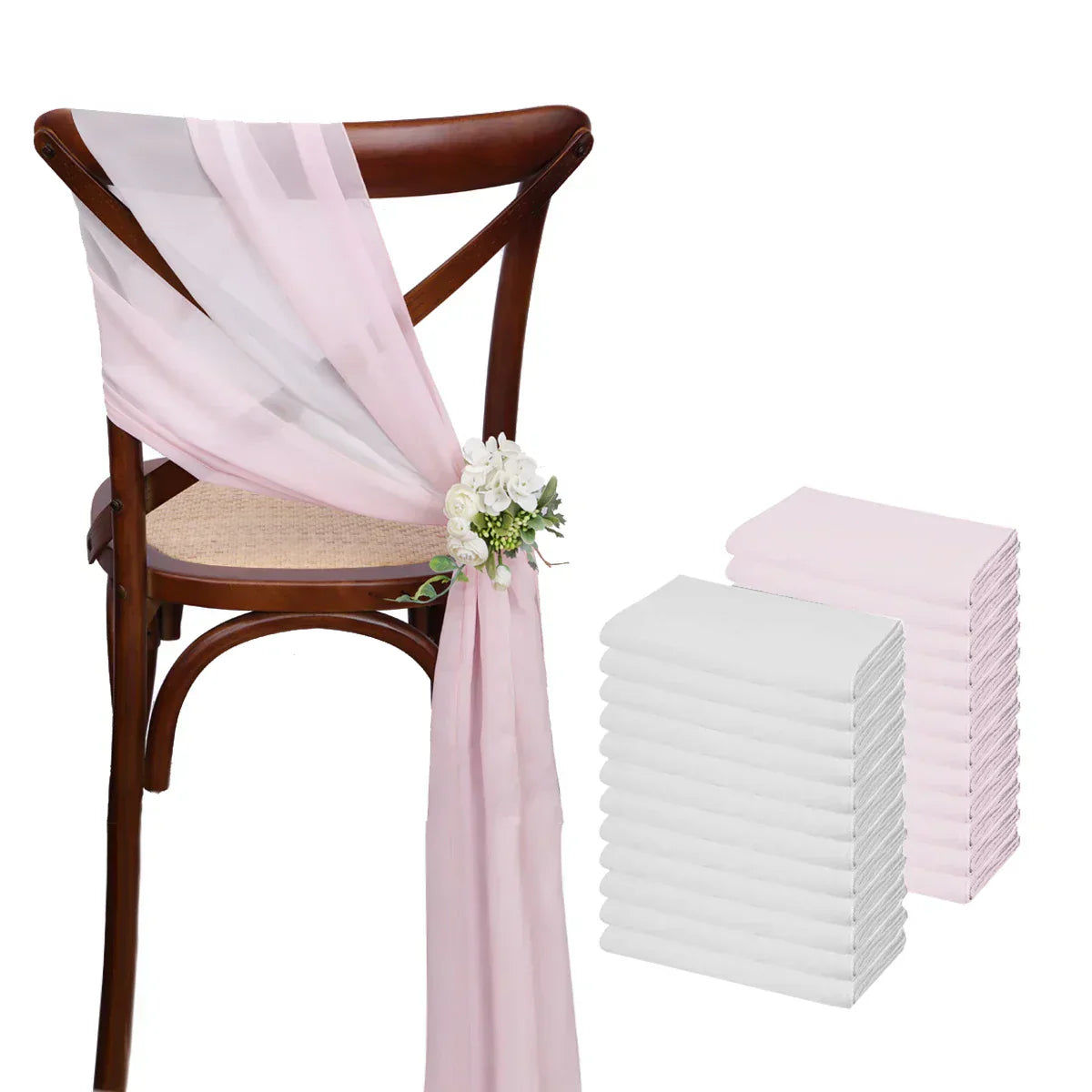 (Pack of 24) 17x275cm Chiffon Chair Sashes 12 Set Sage green Chair Sash Wedding Chair Covers Ribbon Wedding Party Aisle Chair Decor