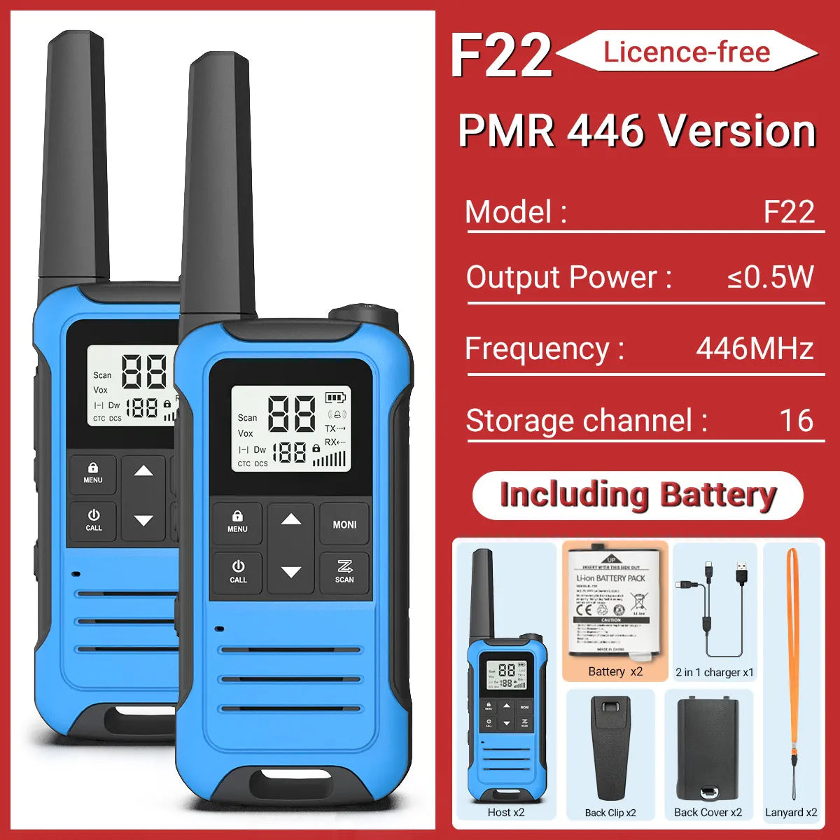 (Pack of 2) Baofeng F22 Walkie Talkie Portable Mini Communication Radio Profesional PMR446 /FRS Talkie Walkies Transceiver Radio