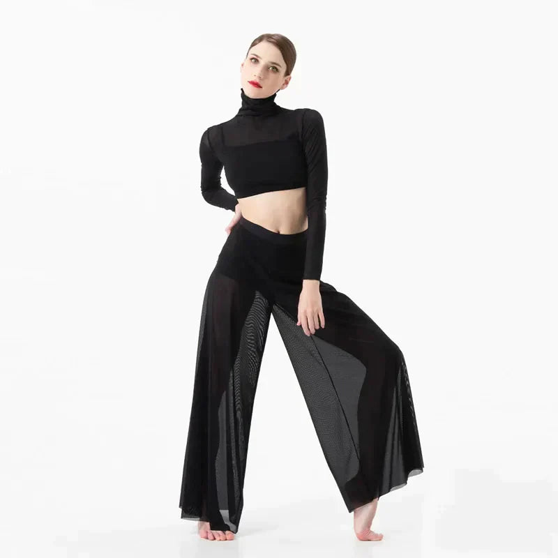 Dance Suit Women Elegant Classical Modern Contemporary Lyrical Dance Practice Mesh Tops Pants Suit Ballet Performance Wear