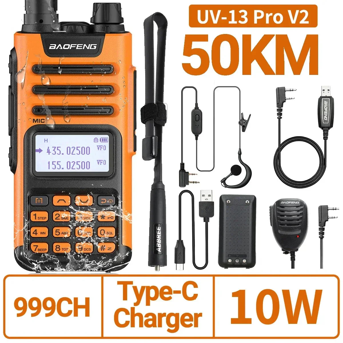 BaoFeng UV-13 PRO V2 V1 Walkie Talkie M-13 Pro Dual Band 999 Channels Type-C Long Range UV-5R Transceiver Ham CB Two Way Radio
