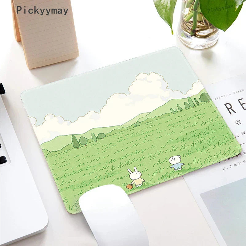 Small Mouse Pad Green Cute Flower Mousepad Kawaii Cat And Rabbit Cartoon Laptop Rug Keyboard Table Mat Deskpads Pc Mausepad 2mm