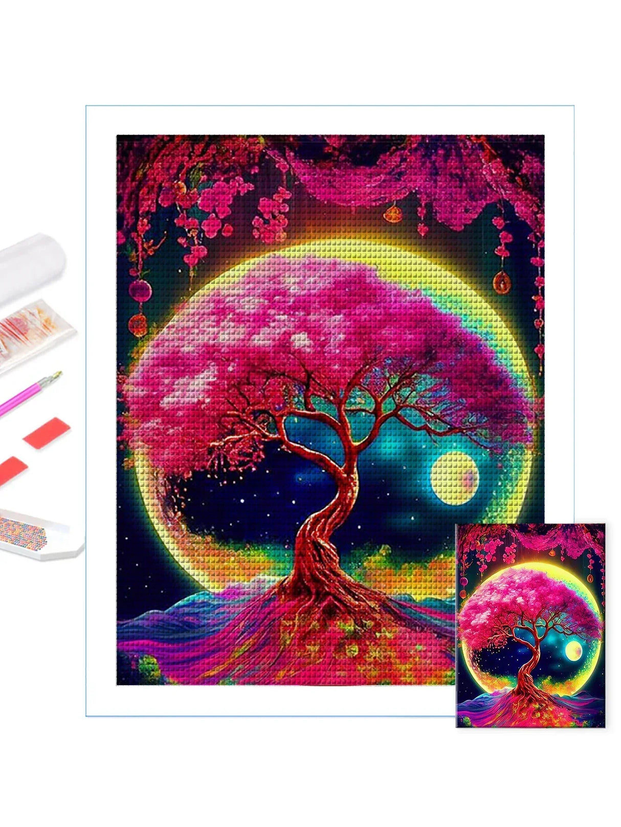 Colorful Trees And The Moon Personality DIY Full Drill Diamond Decorative Painting