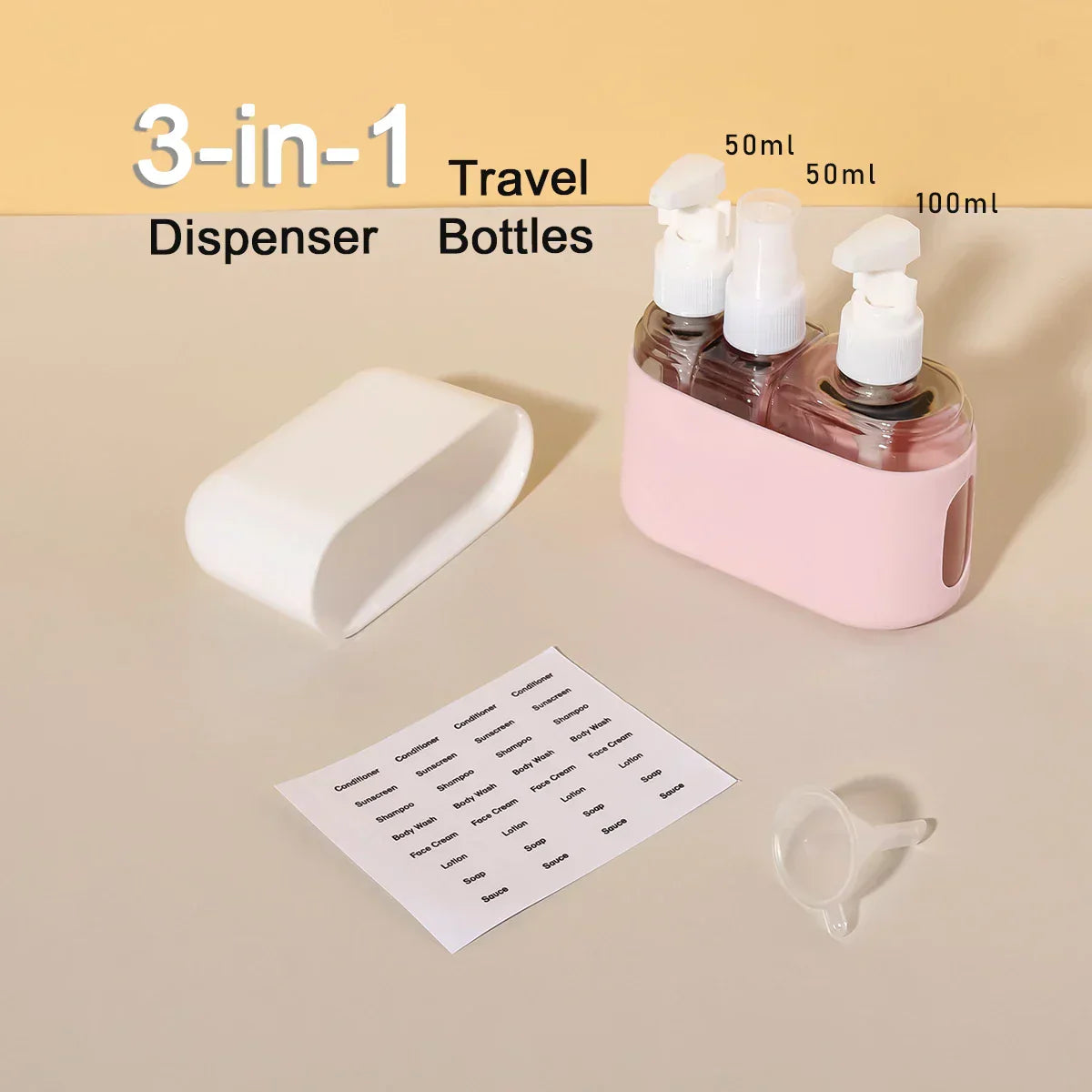 3 In 1 50ml and 100ml Travel Bottles Set Shampoo Shower Gel Hand Wash Lotion Split Empty Bottle Travel Kit Accessories